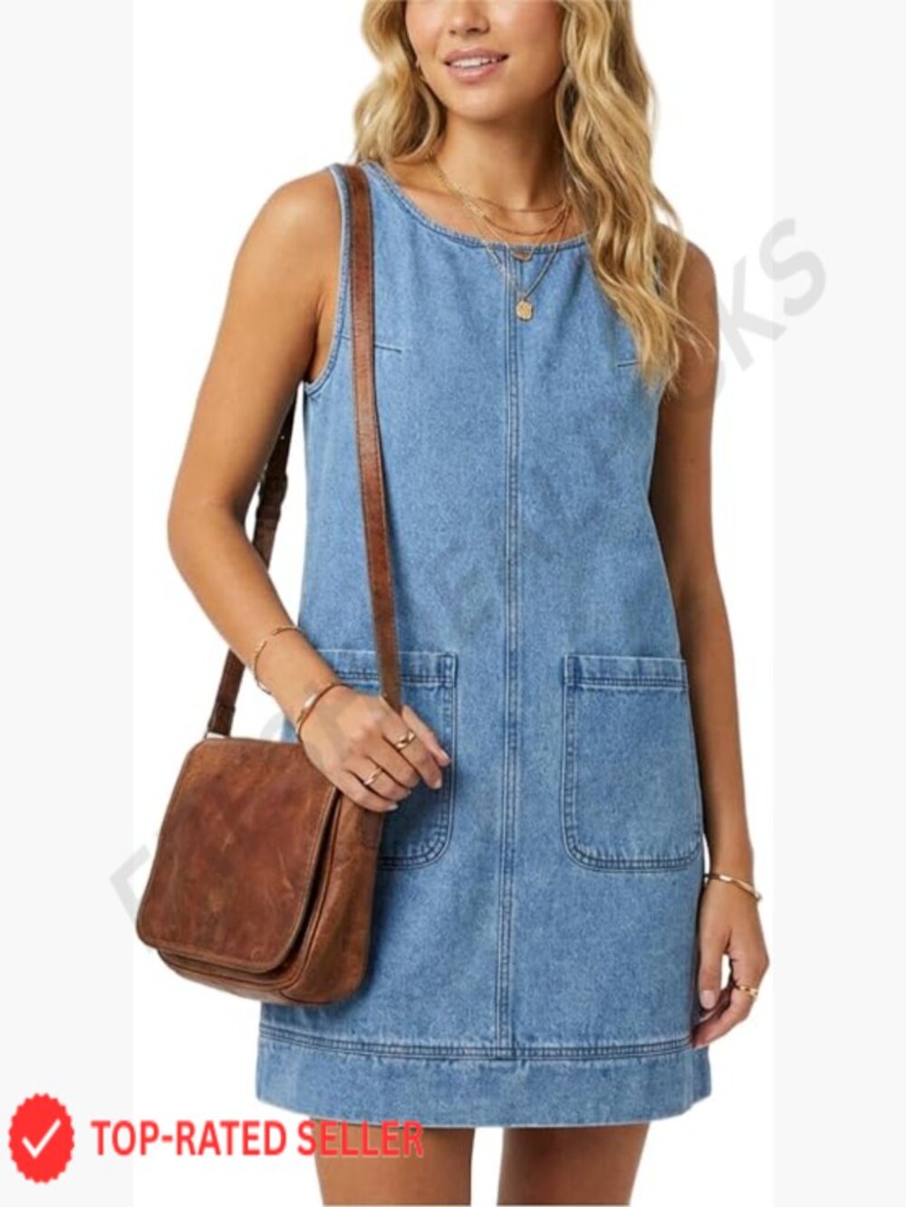 Denim Overall Dress Sleeveless Jean Dress with Pockets Casual Classic